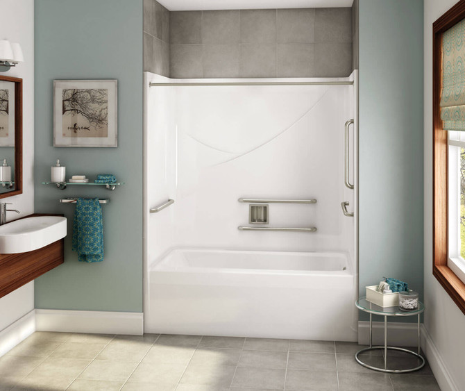 OPTS-6032 - ANSI Grab Bars AcrylX Alcove Right-Hand Drain One-Piece Tub Shower in White