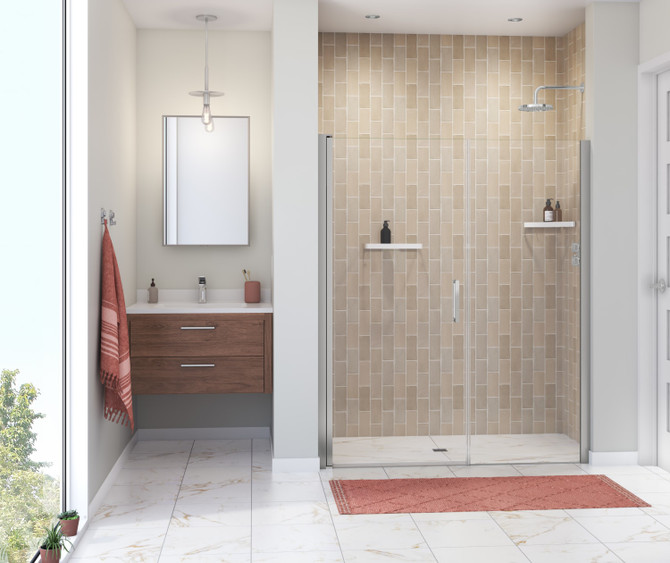 Manhattan 57-59 x 68 in. 6 mm Pivot Shower Door for Alcove Installation with Clear glass & Round Handle in Chrome