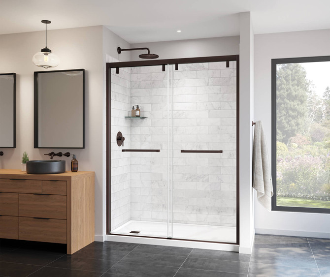 Uptown 56-59 x 76 in. 8 mm Bypass Shower Door for Alcove Installation with Clear glass in Dark Bronze
