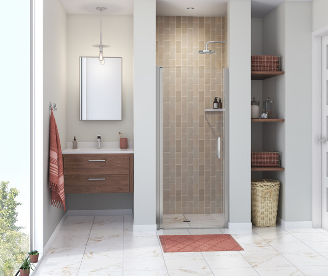 Manhattan 33-35 x 68 in. 6 mm Pivot Shower Door for Alcove Installation with Clear glass & Round Handle in Chrome