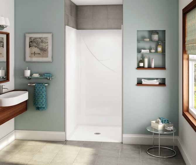 OPS-3636 - Base Model AcrylX Alcove Center Drain One-Piece Shower in White