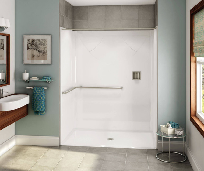 OPS-6036 - ADA L-Bar AcrylX Alcove Center Drain One-Piece Shower in White