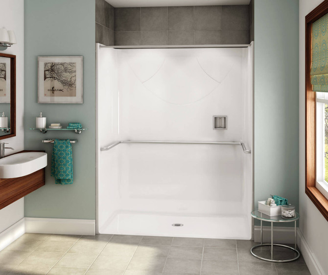 OPS-6030-RS - ADA U-Bar AcrylX Alcove Center Drain One-Piece Shower in White