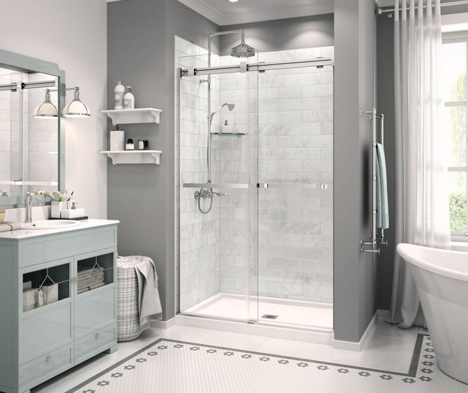 Zone Square Base 48 x 32 Acrylic Alcove or Corner Shower Base with Center Drain in White