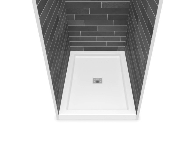 B3Square 4834 Acrylic Alcove Deep Shower Base in White with Center Drain