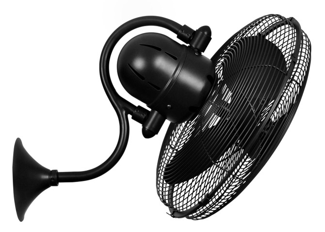 Laura 90° oscillating 3-speed wall fan in matte black  finish.