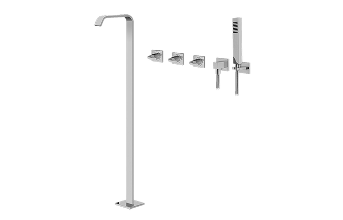 GRAFF G-3653-C14U-WT Targa Floor-Mounted Tub Filler w/Wall-Mounted Handshower & Diverter