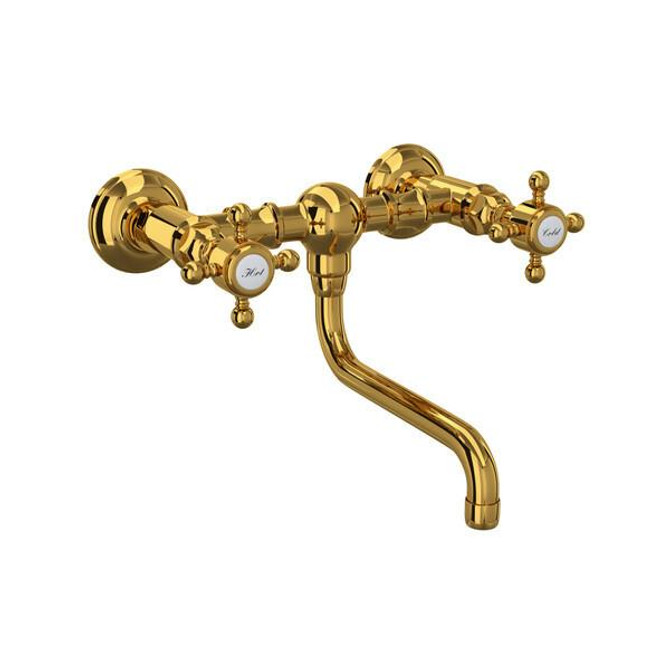 Acqui® Wall Mount Bridge Lavatory Faucet Unlacquered Brass
