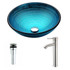 Enti Series Deco-Glass Vessel Sink in Lustrous Blue with Fann Faucet in Brushed Nickel