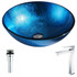 Arc Series Deco-Glass Vessel Sink in Lustrous Light Blue with Enti Faucet in Polished Chrome