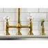 Kingston Brass KS1277PXBS Heritage Bridge Kitchen Faucet with Brass Sprayer, Brushed Brass