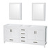 Sheffield 80 Inch Double Bathroom Vanity in White, No Countertop, No Sinks, and Medicine Cabinets