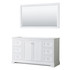 Avery 60 Inch Single Bathroom Vanity in White, No Countertop, No Sink, and 58 Inch Mirror