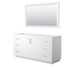 Miranda 66 Inch Single Bathroom Vanity in White, No Countertop, No Sink, Brushed Gold Trim, 58 Inch Mirror