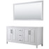 Daria 72 Inch Double Bathroom Vanity in White, No Countertop, No Sink, Matte Black Trim, 70 Inch Mirror