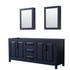 Daria 80 Inch Double Bathroom Vanity in Dark Blue, No Countertop, No Sink, Matte Black Trim, Medicine Cabinets