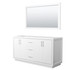 Icon 66 Inch Double Bathroom Vanity in White, No Countertop, No Sink, Brushed Nickel Trim, 58 Inch Mirror