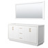 Icon 72 Inch Double Bathroom Vanity in White, No Countertop, No Sink, Satin Bronze Trim, 70 Inch Mirror