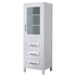 Daria Linen Tower in White with Matte Black Trim, Shelved Cabinet Storage, and 3 Drawers