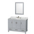 Sheffield 48 Inch Single Bathroom Vanity in Gray, White Carrara Marble Countertop, Undermount Oval Sink, and 24 Inch Mirror