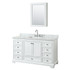 Deborah 60 Inch Single Bathroom Vanity in White, White Carrara Marble Countertop, Undermount Square Sink, and Medicine Cabinet