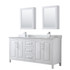 Daria 72 Inch Double Bathroom Vanity in White, White Carrara Marble Countertop, Undermount Square Sinks, and Medicine Cabinets