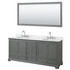 Deborah 80 Inch Double Bathroom Vanity in Dark Gray, White Carrara Marble Countertop, Undermount Oval Sinks, and 70 Inch Mirror