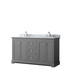 Avery 60 Inch Double Bathroom Vanity in Dark Gray, White Carrara Marble Countertop, Undermount Oval Sinks, and No Mirror