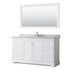 Avery 60 Inch Single Bathroom Vanity in White, White Carrara Marble Countertop, Undermount Oval Sink, and 58 Inch Mirror