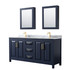 Daria 72 Inch Double Bathroom Vanity in Dark Blue, White Carrara Marble Countertop, Undermount Square Sinks, Medicine Cabinets