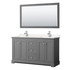 Avery 60 Inch Double Bathroom Vanity in Dark Gray, Carrara Cultured Marble Countertop, Undermount Square Sinks, 58 Inch Mirror