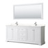 Avery 80 Inch Double Bathroom Vanity in White, Carrara Cultured Marble Countertop, Undermount Square Sinks, 70 Inch Mirror