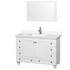 Acclaim 48 Inch Single Bathroom Vanity in White, Carrara Cultured Marble Countertop, Undermount Square Sink, 24 Inch Mirror