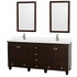 Acclaim 72 Inch Double Bathroom Vanity in Espresso, Carrara Cultured Marble Countertop, Undermount Square Sinks, 24 Inch Mirrors