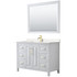 Daria 48 Inch Single Bathroom Vanity in White, Carrara Cultured Marble Countertop, Undermount Square Sink, 46 Inch Mirror, Brushed Gold Trim