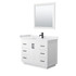 Miranda 42 Inch Single Bathroom Vanity in White, White Cultured Marble Countertop, Undermount Square Sink, Matte Black Trim, 34 Inch Mirror