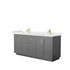 Miranda 72 Inch Double Bathroom Vanity in Dark Gray, White Cultured Marble Countertop, Undermount Square Sinks, Brushed Gold Trim