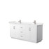 Miranda 72 Inch Double Bathroom Vanity in White, Carrara Cultured Marble Countertop, Undermount Square Sinks, Brushed Nickel Trim