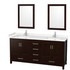 Sheffield 72 Inch Double Bathroom Vanity in Espresso, Carrara Cultured Marble Countertop, Undermount Square Sinks, 24 Inch Mirrors