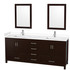 Sheffield 80 Inch Double Bathroom Vanity in Espresso, White Cultured Marble Countertop, Undermount Square Sinks, 24 Inch Mirrors