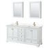 Deborah 72 Inch Double Bathroom Vanity in White, Carrara Cultured Marble Countertop, Undermount Square Sinks, Brushed Gold Trim, Medicine Cabinets