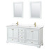 Deborah 72 Inch Double Bathroom Vanity in White, White Cultured Marble Countertop, Undermount Square Sinks, Brushed Gold Trim, 24 Inch Mirrors