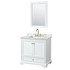 Deborah 36 Inch Single Bathroom Vanity in White, White Carrara Marble Countertop, Undermount Square Sink, Brushed Gold Trim, 24 Inch Mirror