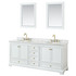 Deborah 80 Inch Double Bathroom Vanity in White, White Carrara Marble Countertop, Undermount Oval Sinks, Brushed Gold Trim, 24 Inch Mirrors