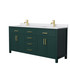 Beckett 72 Inch Double Bathroom Vanity in Green, White Cultured Marble Countertop, Undermount Square Sinks, Brushed Gold Trim