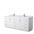 Miranda 84 Inch Double Bathroom Vanity in White, White Carrara Marble Countertop, Undermount Square Sinks, Brushed Nickel Trim