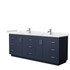 Miranda 84 Inch Double Bathroom Vanity in Dark Blue, Carrara Cultured Marble Countertop, Undermount Square Sinks, Brushed Nickel Trim