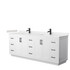 Miranda 84 Inch Double Bathroom Vanity in White, Carrara Cultured Marble Countertop, Undermount Square Sinks, Matte Black Trim