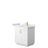 Miranda 30 Inch Single Bathroom Vanity in White, White Cultured Marble Countertop, Undermount Square Sink, Brushed Gold Trim