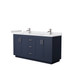 Miranda 66 Inch Double Bathroom Vanity in Dark Blue, White Cultured Marble Countertop, Undermount Square Sinks, Brushed Nickel Trim